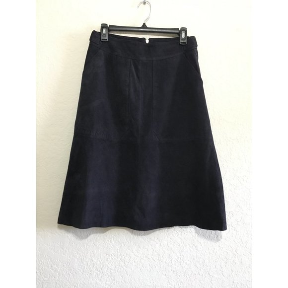 Warehouse Leather Dresses & Skirts - Warehouse-Leather Navy Blue Suede A Line Skirt Below Knee Size 6